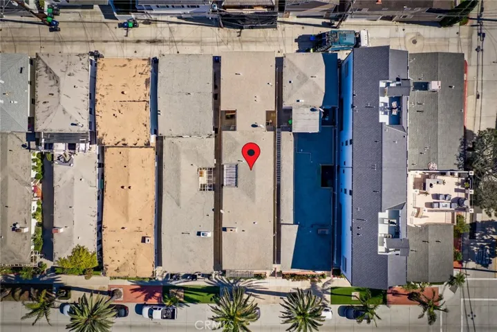 Aerial view showing others that have gone "up" and added rooftop decks