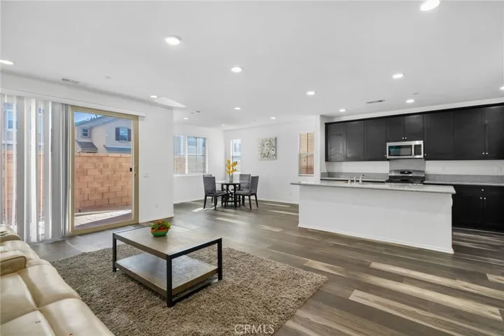 Living room open to the kitchen