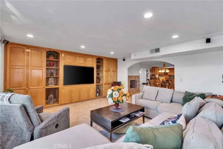 Family room with wall to wall cabinetry