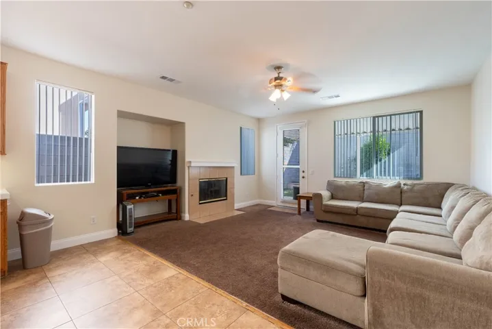 Family room, fireplace and built in TV space