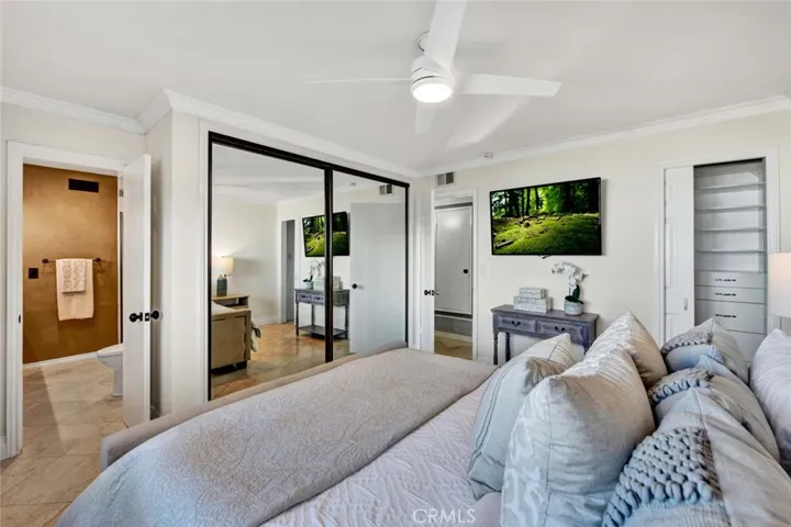 Master bedroom showing location of both closets