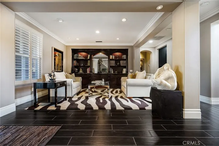 Formal Living Room with Incredible Furniture Quality Built-In Bookcase