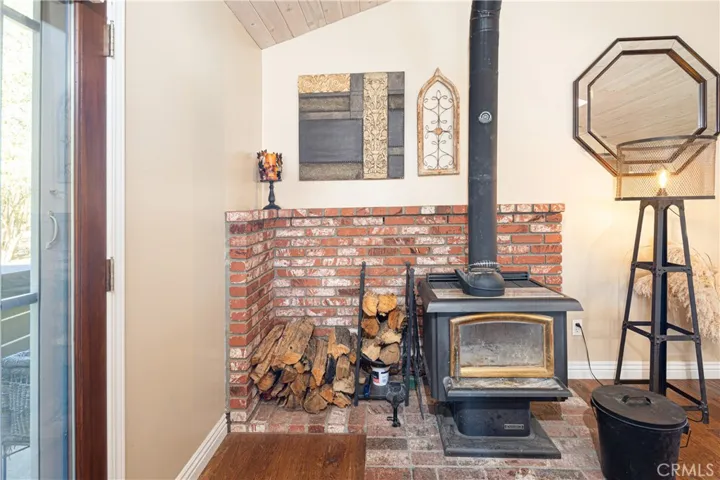 Wood burning stove keeps the house toasty on cold days and nights.