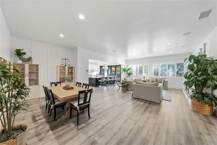 Open family room- kitchen and dining with high ceilings