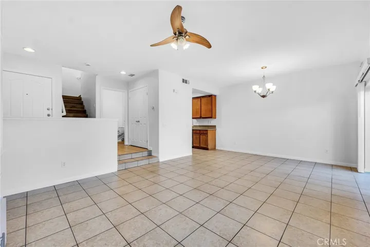 Living room looking to dining room and kitchen