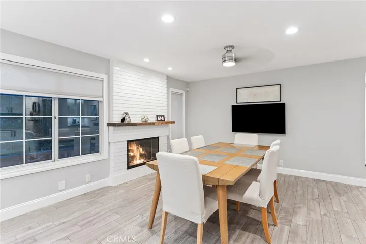 Dining room with gas fireplace