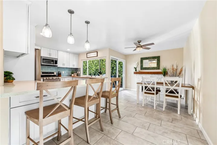Kitchen island and dining area