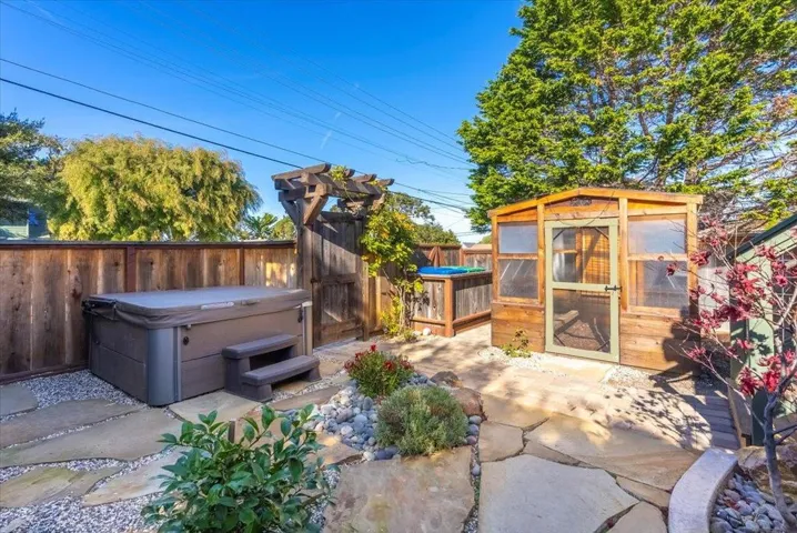 Backyard--hot tub--greenhouse