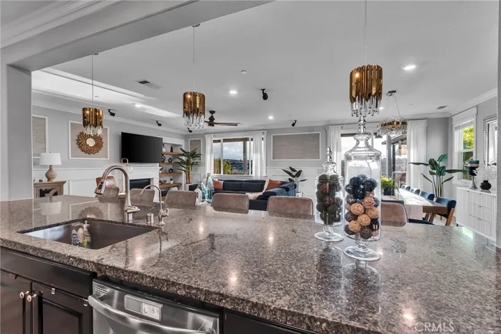 Looking out of kitchen to family room