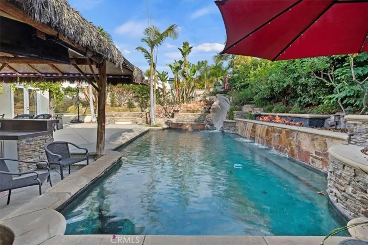 Pool Waterslide, Spa,  Waterfall, Firebed & Palapa
