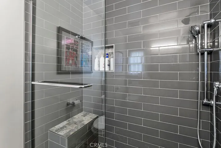 Guest bathroom with remodeled shower.