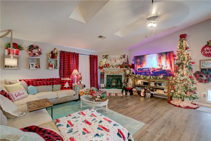 Family room with fireplace.