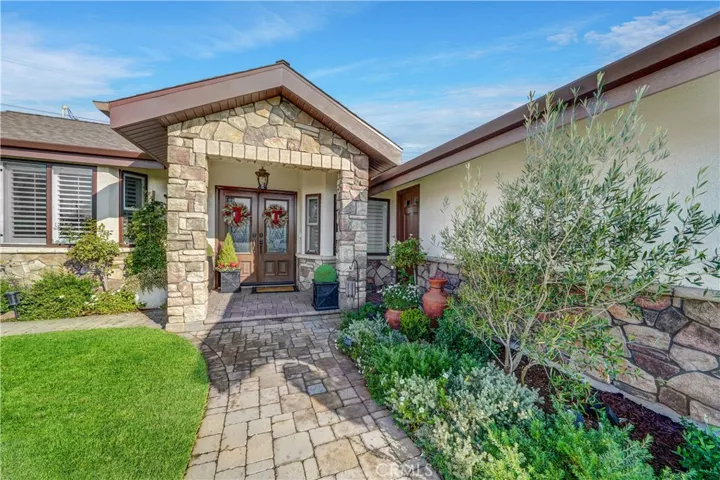 The beautiful and elegant entry to home, pavers, double door entry