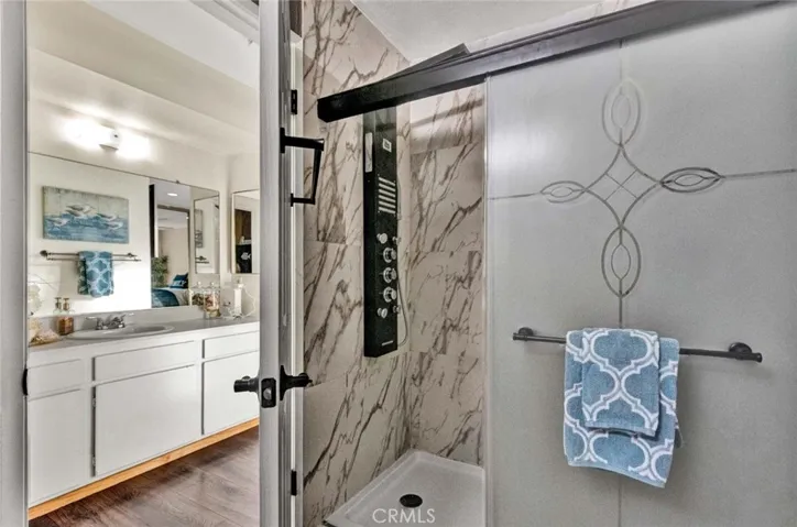 Upgraded shower with top of the line multi shower head and massage jets