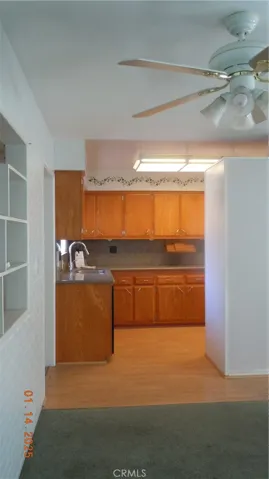 View into the kitchen from dining area.