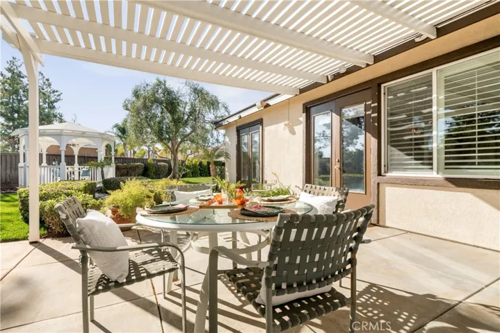 Covered patio with view to gazebo