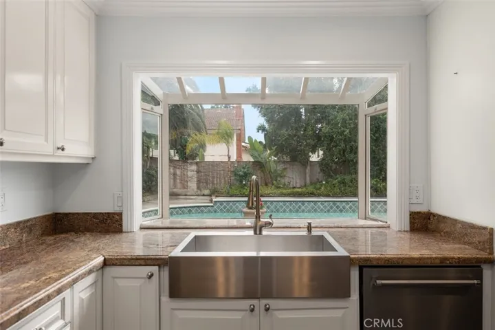 Kitchen overlooking Backyard and Pool