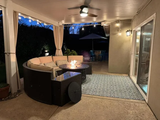 Sitting area w/firepit at night