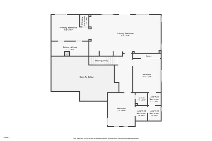 Floor plan of 2nd story with approximate room dimensions