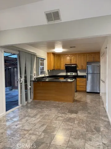 Open plan kitchen and living room.