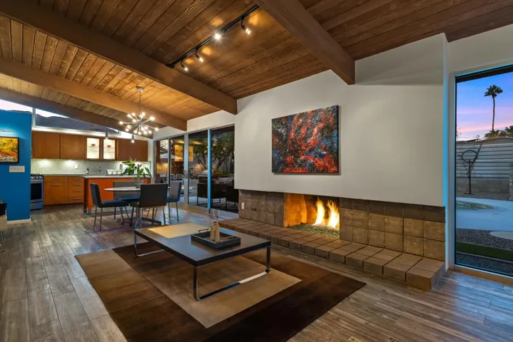 Cozy fireplace with glass pebbles