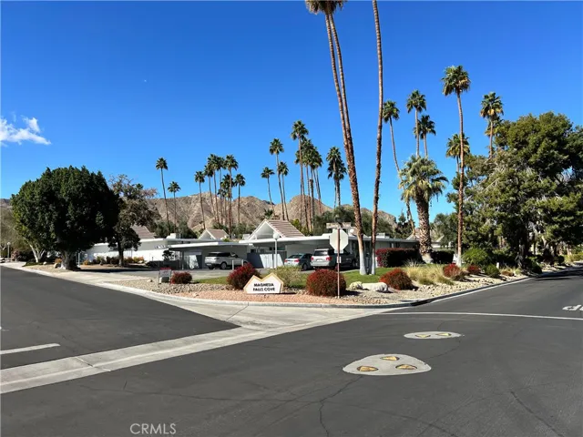 A view from across the street of the Chalet Palms.