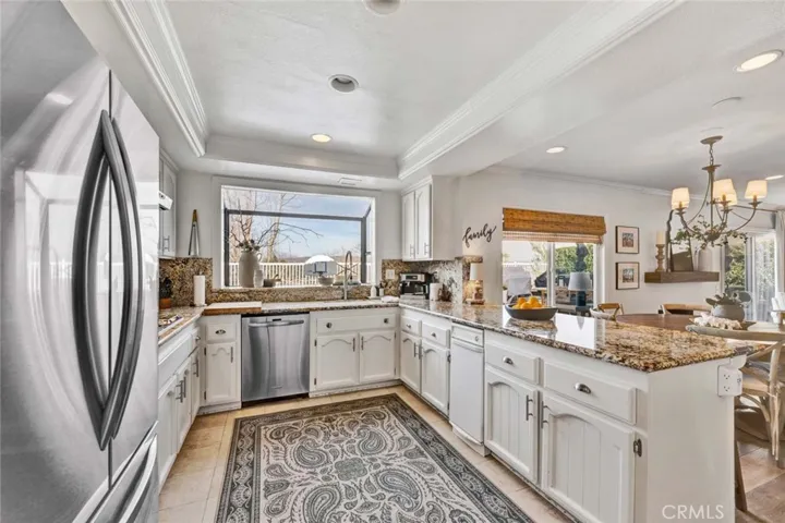 Kitchen with views of pool.