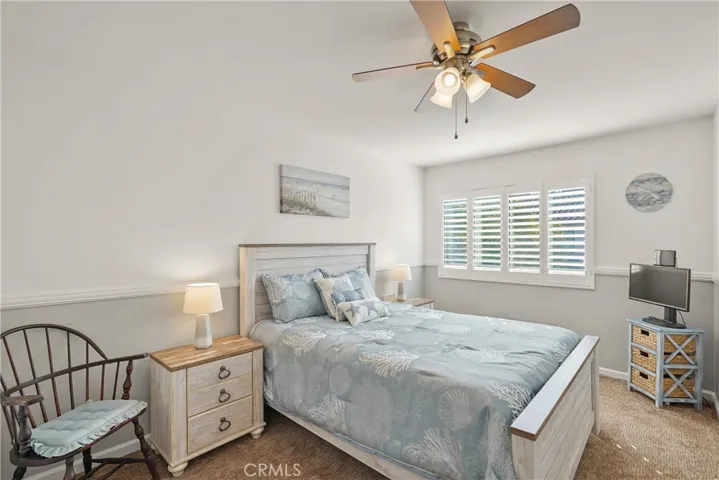 Plantation shutters are found all windows