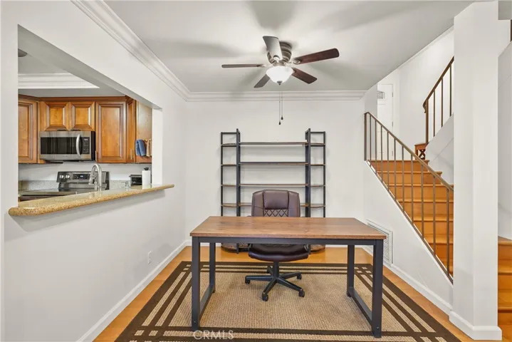 Multiple areas for dining or library or office area