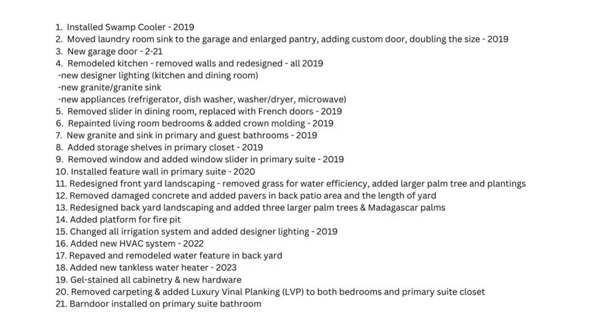 List of Improvements