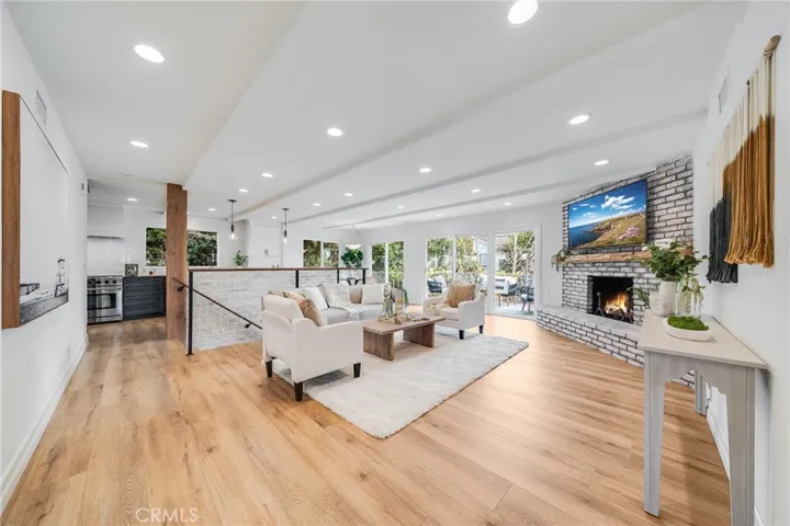 Family room with charming fireplace