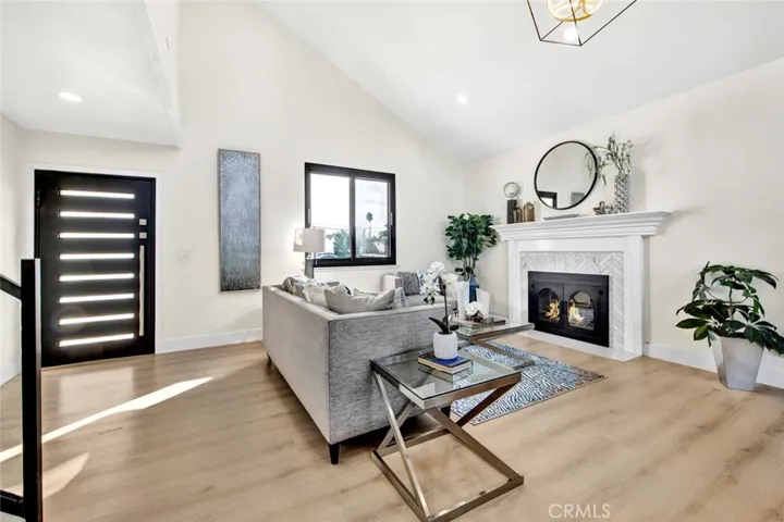 Elegant living room with marble fireplace