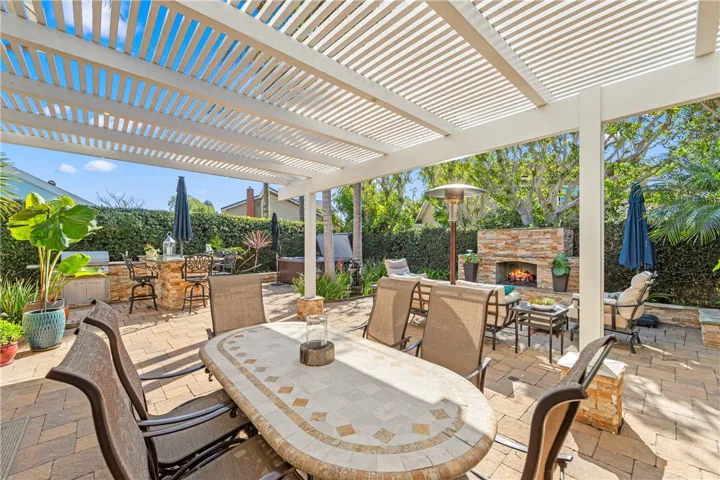 Covered patio at Backyard dining area.