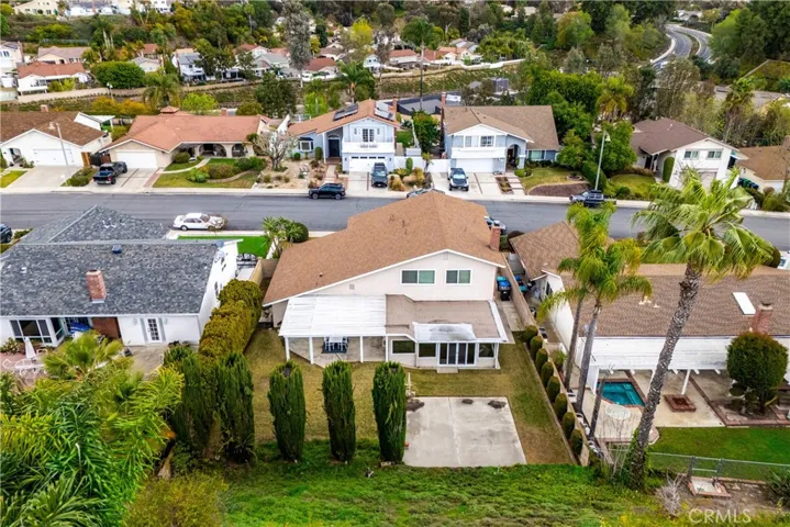 Ariel view of the house and backyard