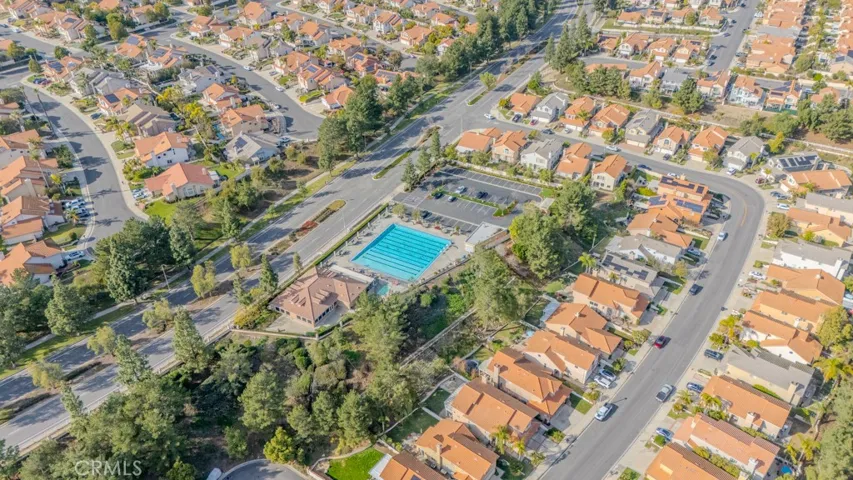 Overhead view of Southview Drive and RCII lap swimming pool and weight room and East Lake neighborhood bordering Village Center.