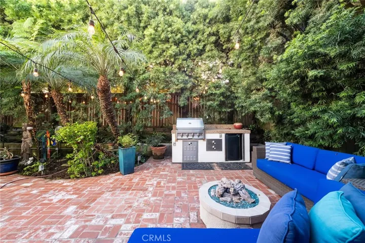 Just a portion of the backyard with BBQ/ refrigerator/ prep area