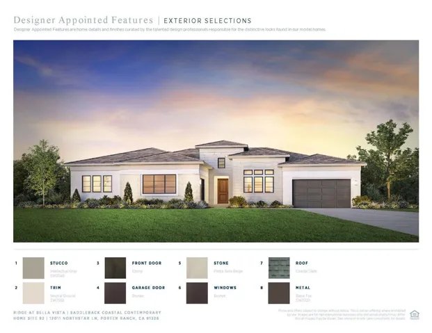 Designer Appointed Features - Exterior Selections: Saddleback Coastal Contemporary - Ridge Collection at Bella Vista
Front Elevation: Saddleback Coastal Contemporary - Ridge Collection at Bella Vista
Photo of artist rendering.  Not actual home for sale.  Home is still under construction.
Photo of artist rendering.  Not actual home for sale.  Home is still under construction.
