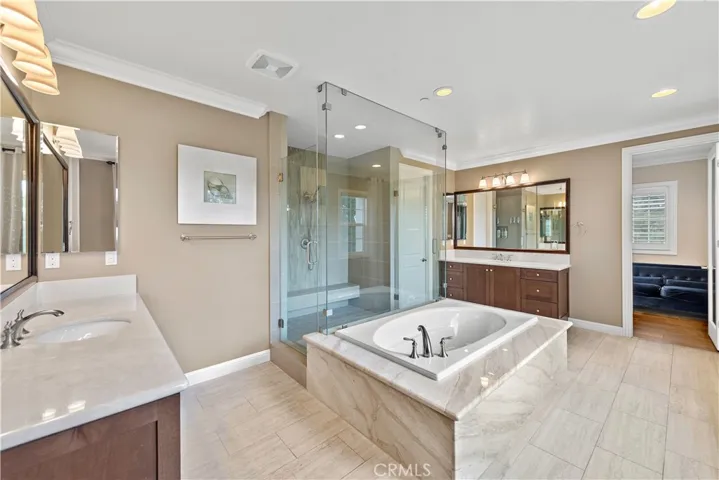 Primary bathroom with mountain views.
