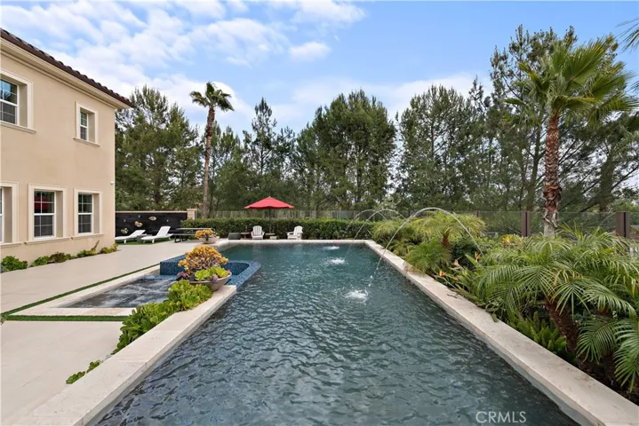 Another view of the infinity pool with water features.