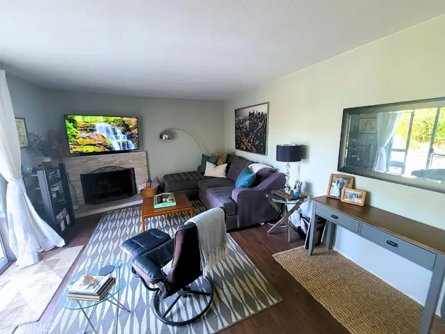 Family room with access to 2 car garage and fireplace