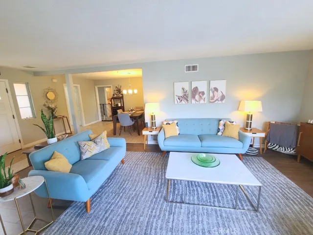 Living room opens on to dining room