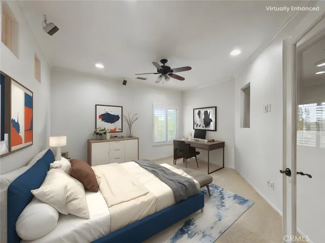 Virtually staged media room/bedroom