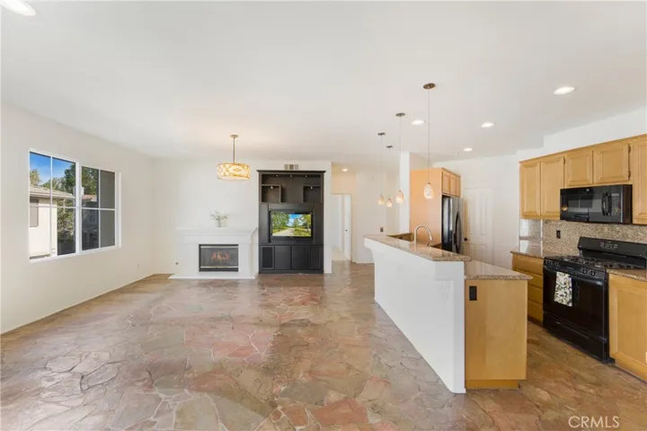 The kitchen is open and inviting.