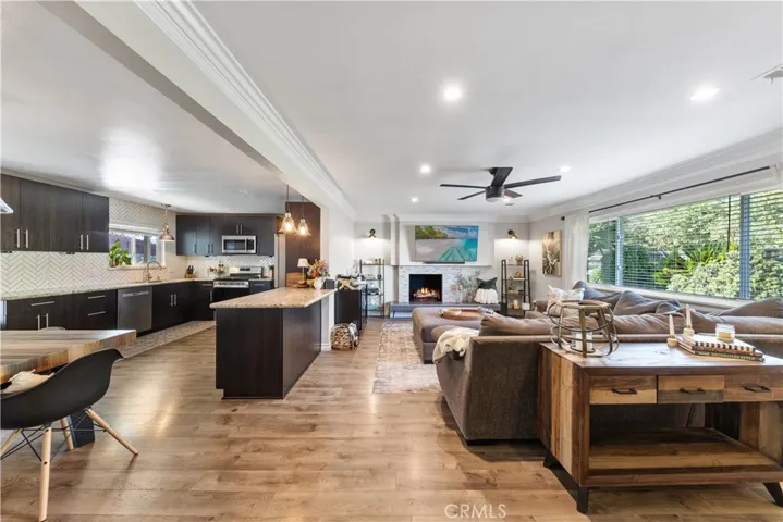 Large living room/kitchen and dining