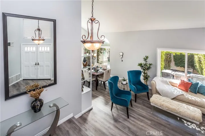 Living room with vaulted ceilings