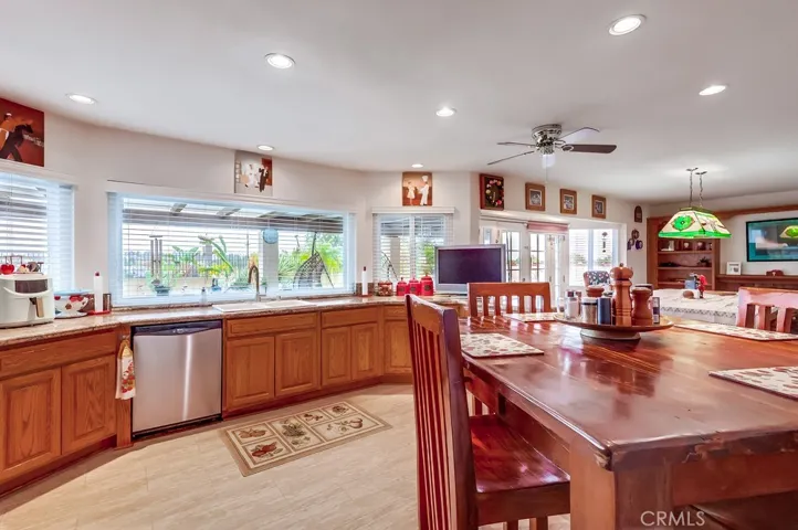 Kitchen overlooks backyard