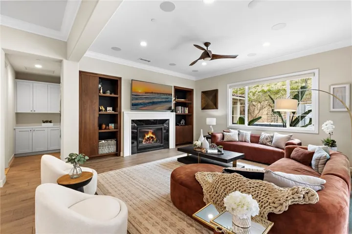 Cozy family room with custom build ins