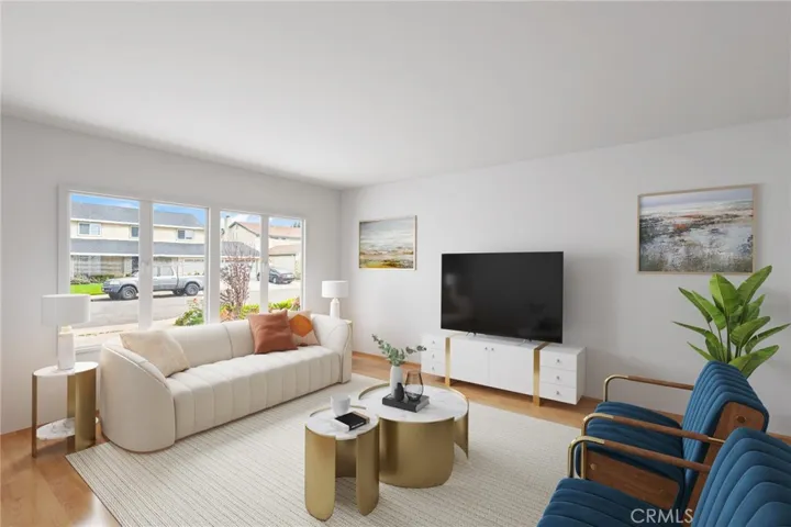 Virtually enhanced staging to give an idea what the living room could look like