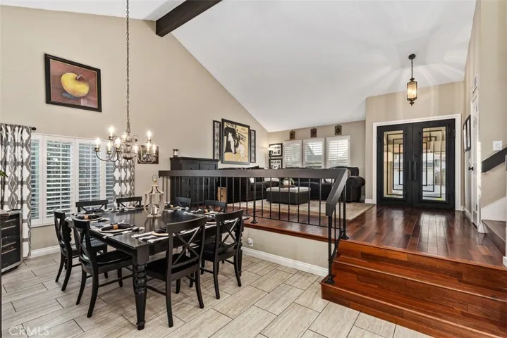 Open floor plan with vaulted ceilings.
