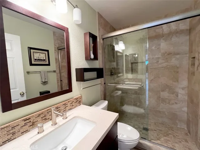 Downstairs remodeled bathroom with walk-in shower